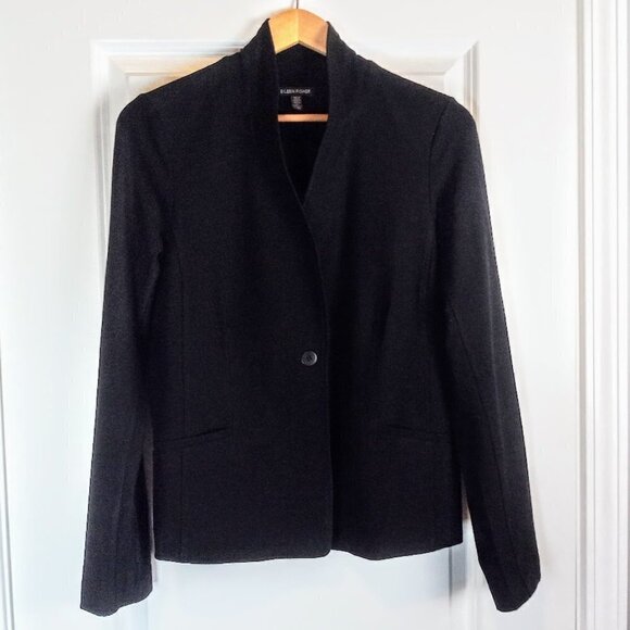 Eileen Fisher Black Viscose One Button Blazer - Picture 1 of 4
